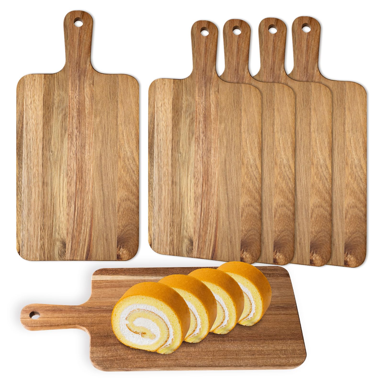 8er Schneidebretter aus Akazienholz mit Griff, Küchenschneidebrett Holz Paddel für Fleisch Brot Obst Käse Servierbrett Wurstbretter (40x20cm)