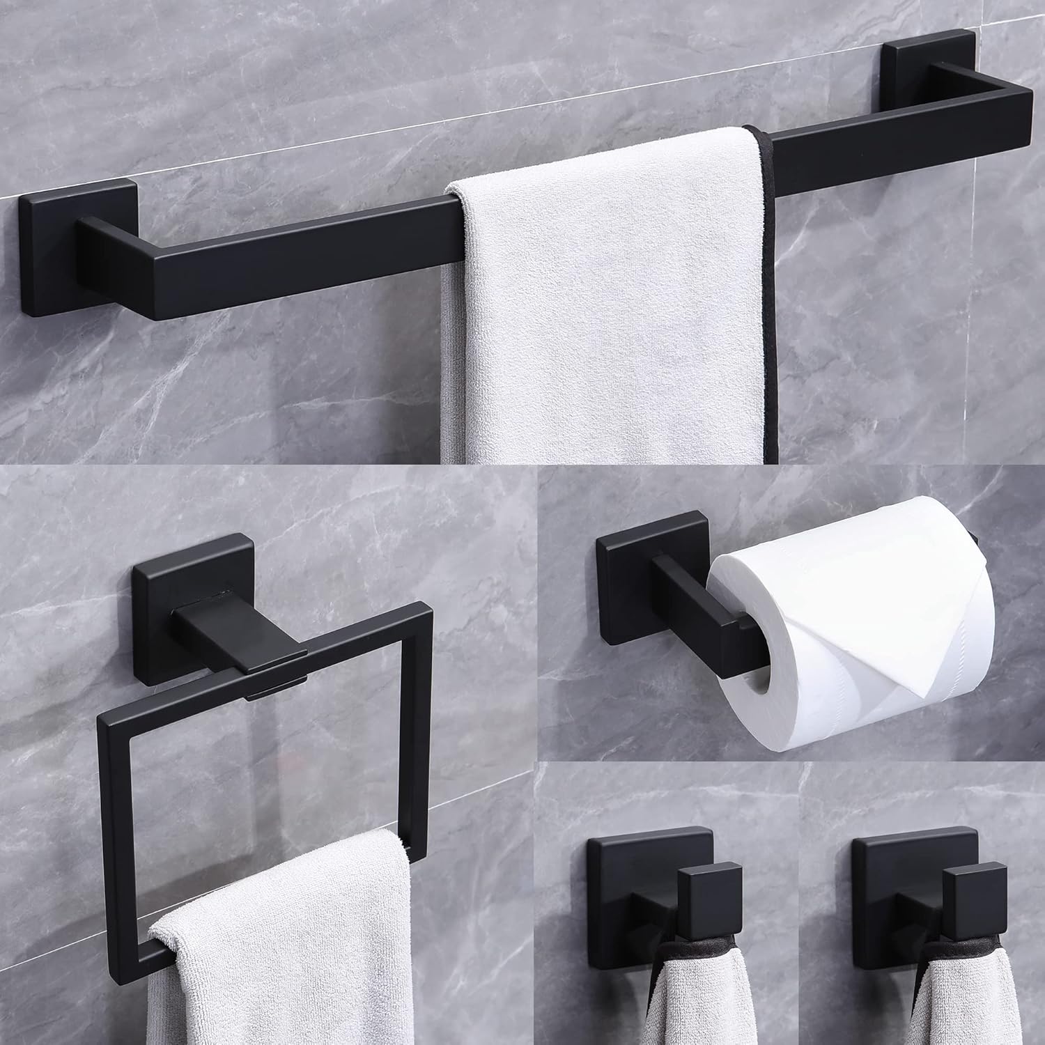 Ntipox 5 Piece Stainless Steel Matte Black Bathroom Hardware Accessories Set Include Towel Bar Set Matte Black, 24 inch Bath Accessories Kit…