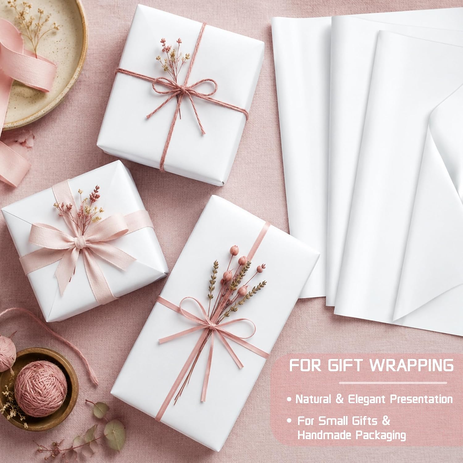 Kuteion Tissue Paper for Gift Bags 14x20 Inches-120 Sheets of Durable White Tissue Paper, Packaging, DIY Crafts, Weddings, Birthdays, Box Bag Filler,and Holiday Decorations
