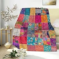 MtoLatap Colorful Patchwork Printed Throw Blanket 40x50 - Ultra Soft Microfiber Cozy for Couch Bed Sofa, Art Lovers Gift