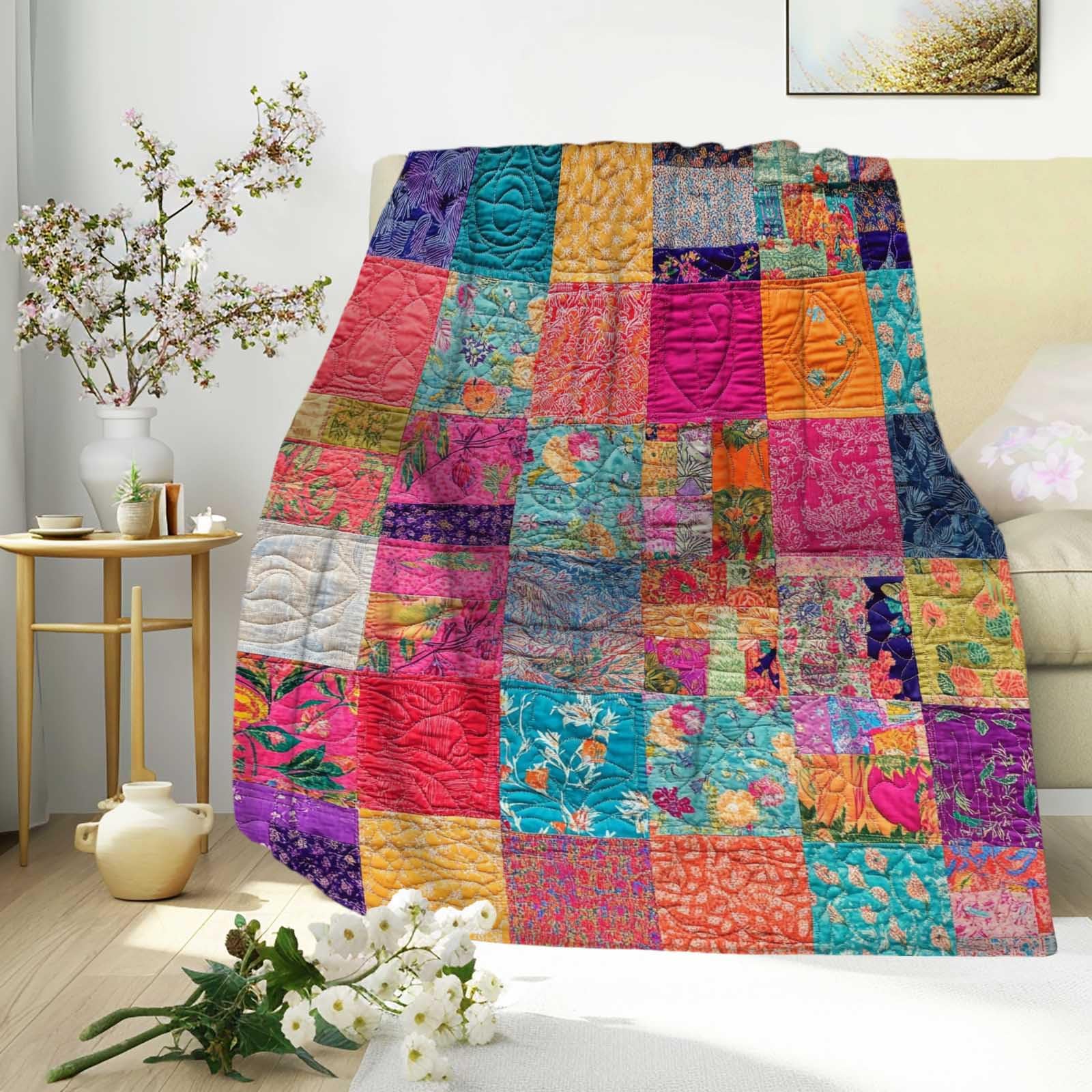 MtoLatap Colorful Printed Patchwork Throw Blanket, Cozy Throw for Men and Women, Artistic Decor for Couch, Sofa, or Bed, Gift for Art Lovers, 40x50