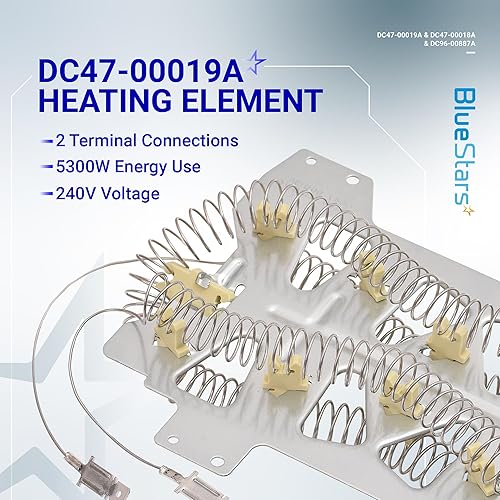 Miniatura 4 de BlueStars DC47-00019A DVE50R5200W/A3 DVE50R5400V/A3 DV42H5200EP/A3 Elemento calefactor para secadora Samsung Elemento calefactor DV45H7000EW/A2