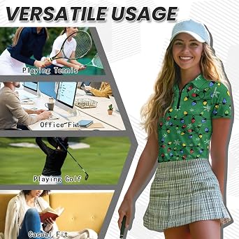 Womens Ladies V-Neck Golf Tops Zip Up Athletic Tennis T-Shirts Short Sleeve Polo Buttery Workout Tops Sweatshirts