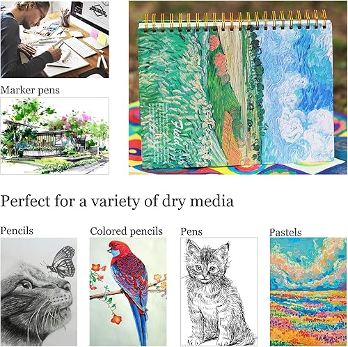 Miniatura 6 de Van Gogh Mixed Media A4 Sketch Book, Spiral Bound Sketch Pad, 1 Pack 60Sheets (98lb160gsm), Acid Free Art Sketchbook Sketching Drawing Painting