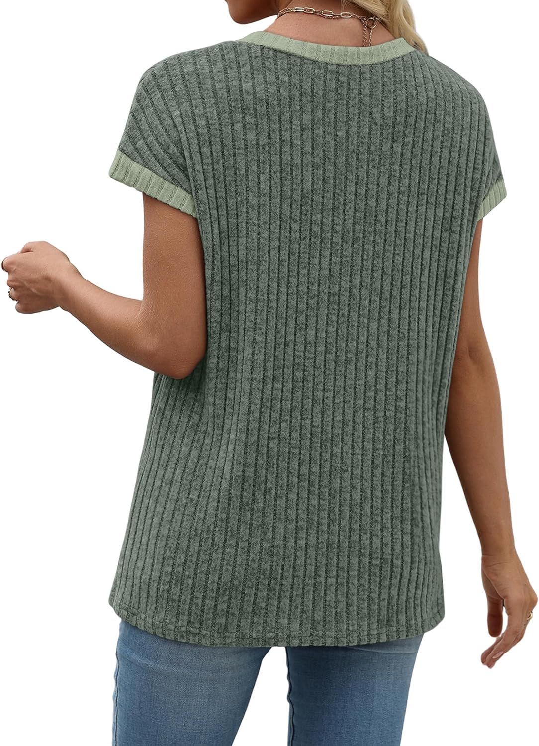 Sampeel Womens Tops Short Sleeve Shirts Loose Fit Trendy Summer Outfits Dressy Casual Spring Clothes Lightweight Sweaters - Image 5