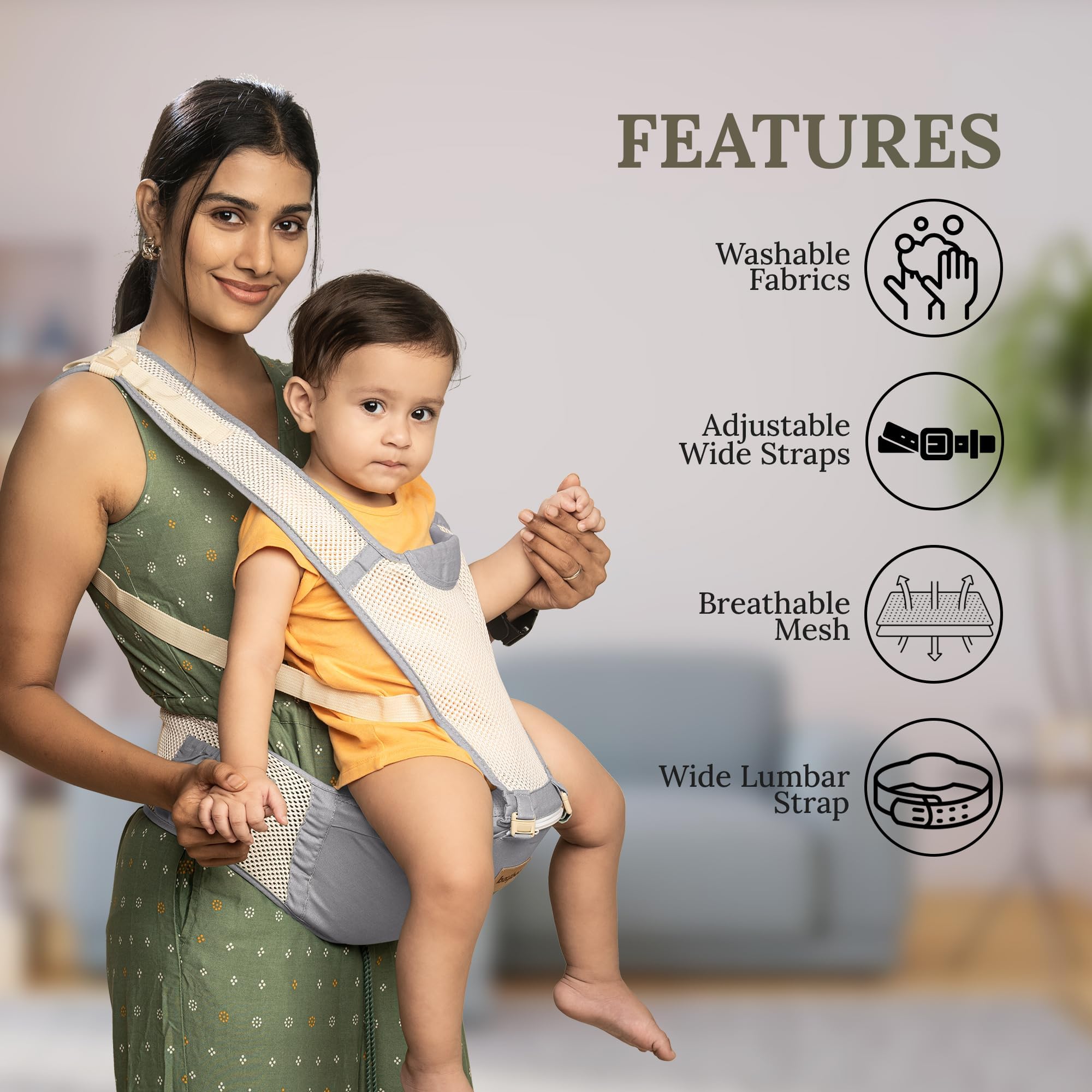 Baybee 6-in-1 Baby Carrier for Newborn | Adjustable Baby Sling Bag with Hip Seat, Stretchable Fabric & 30° Ergonomic Lumbar Support | Baby Carrying Bag for Toddler | Kangaroo Bags Style - Image 3 thumbnail