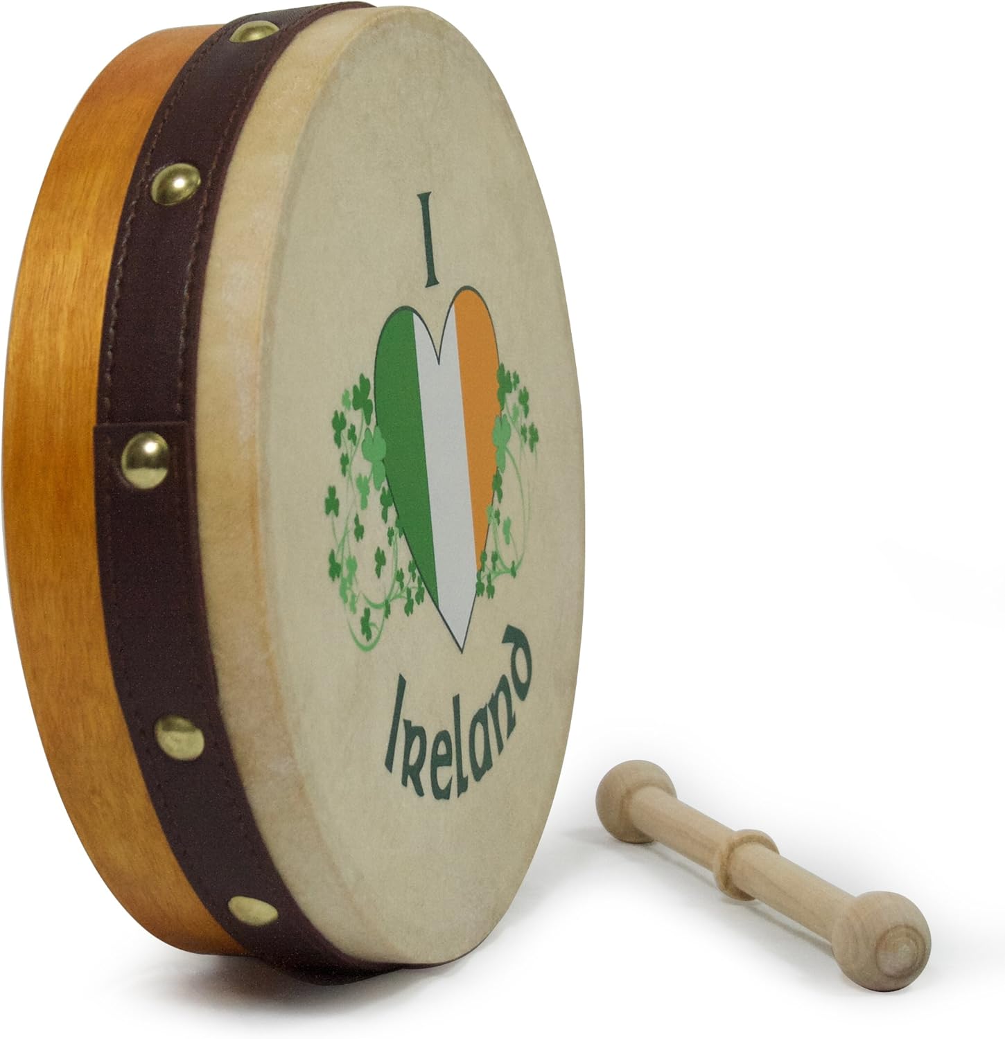 Waltons 8 Inch 'I Love Ireland' Bodhrán - Handcrafted Irish Instrument - Crisp & Musical Tone - Hardwood Beater Included w/Purchase