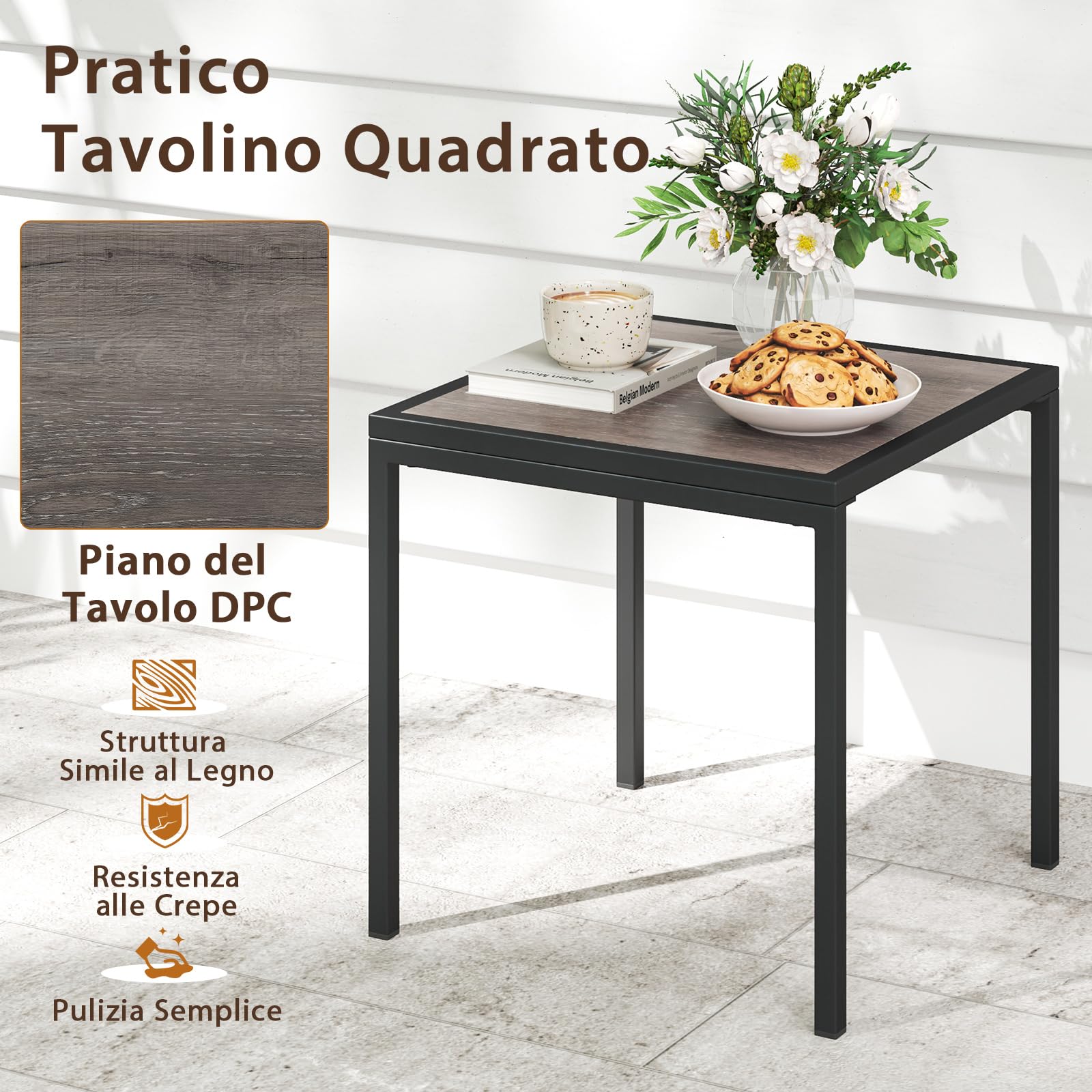 COSTWAY Set Divano da Giardino a 3 Posti, Divano Modulare a L con Tavolino (Grigio)