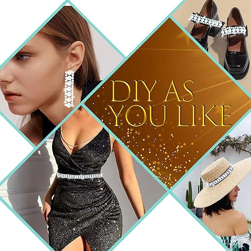 Miniatura 5 de Adornos de diamantes de imitación de 1 yarda con elegante cadena de diamantes de imitación de cristal de perlas para decoración de bricolaje y