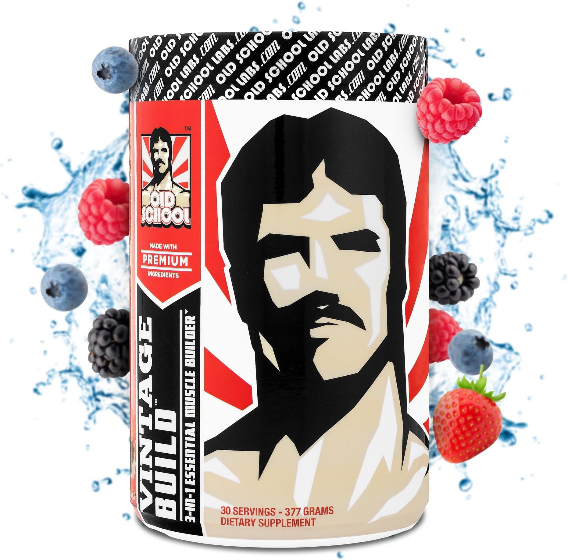 Vintage Build – Post Workout Recovery & Muscle Building Powder Drink for Muscular Strength & Growth - Reduces Soreness – Creatine Monohydrate, BCAAs, L-Glutamine – Fresh Berries Flavor – 377g