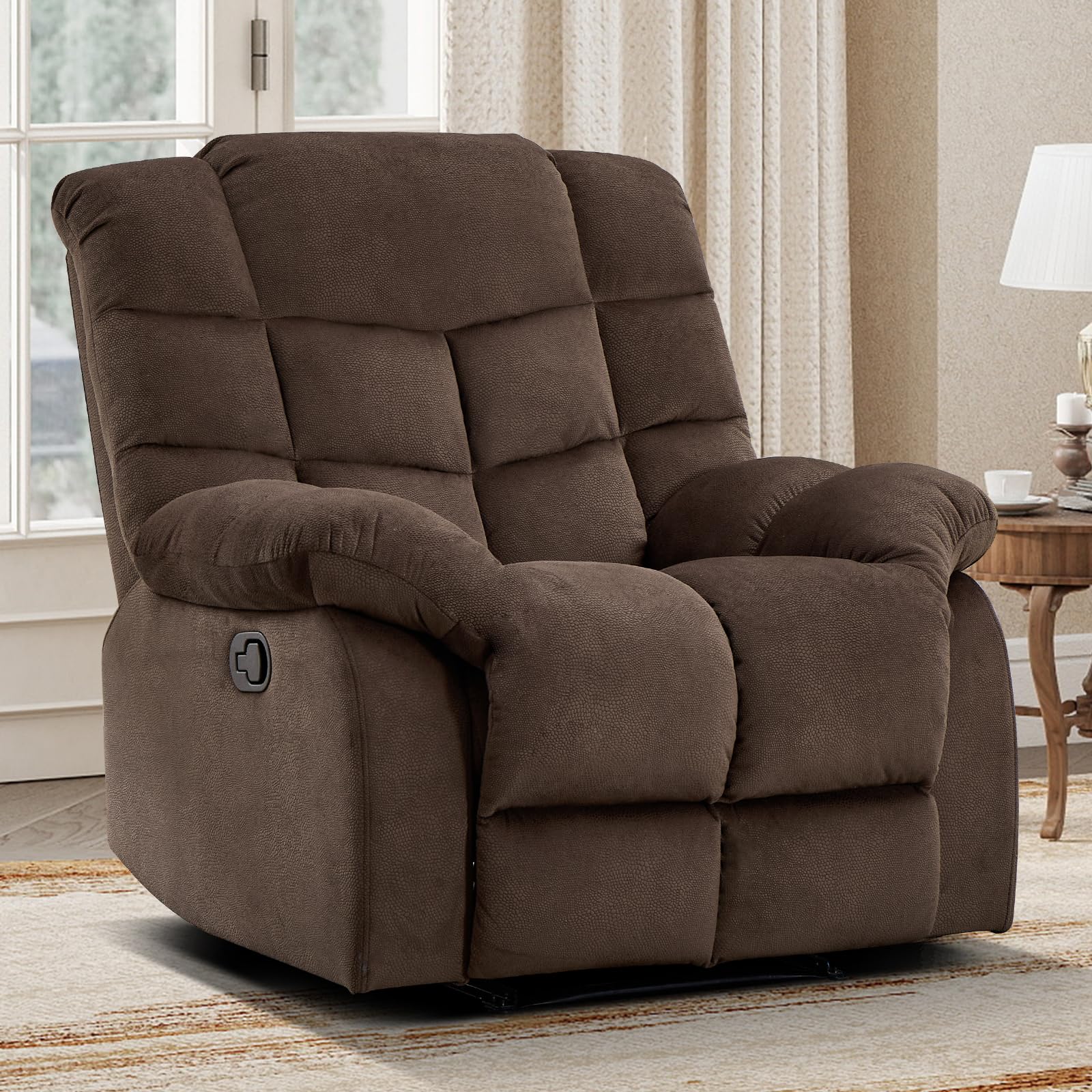Photo 1 of ** SIMILAR IMAGE**EBELLO Manual Recliner Chair, Overstuffed Reclining Sofa with Soft Padded Headrest and Armrest, Soft Fabric Single Couch for Living Room, Dark Brown