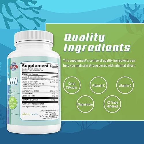 Miniatura 3 de Daily Health - Pure Okinawa Coral Calcio - Suplemento de grado marino con 72 minerales traza - 1475 mg, 270 cápsulas