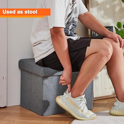 Miniatura 4 de ALASDO Reposapiés otomano de almacenamiento, otomano pequeño con almacenamiento, otomano plegable, reposapiés, banco para sala de estar, 17 x 13 x