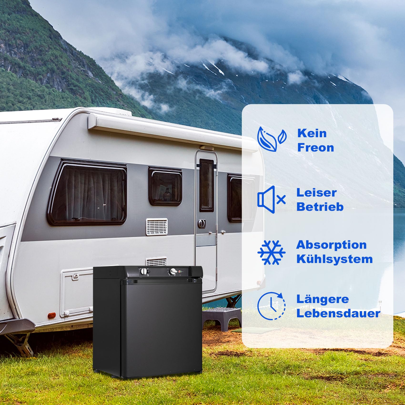 Camping Kühlschrank Gas 12V 230V, Gas Kühlschrank 40L, Kühlschrank 12V 230V Gas, für Camping, Wohnmobil, LKW, Auto, Schwarz