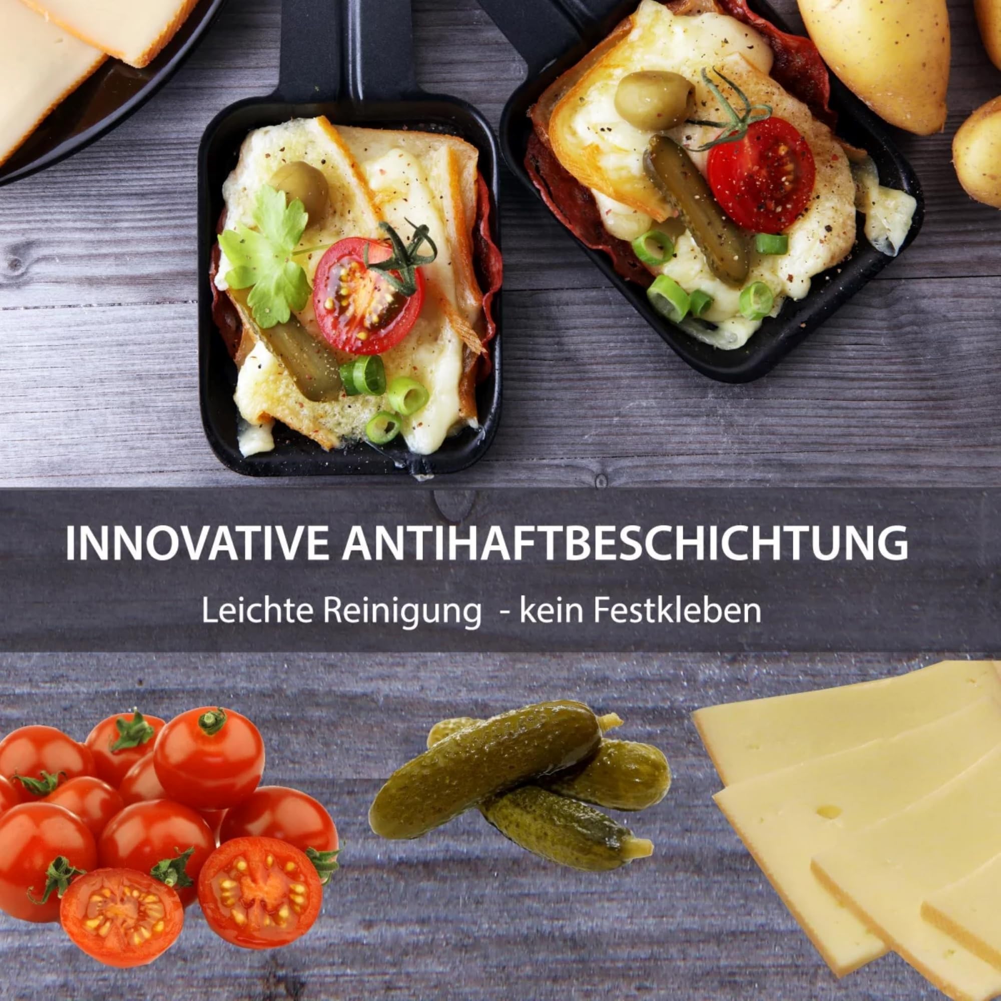 Syntrox Germany Raclette-Grill Set Lugaro, Tischgrill, 1500Watt für 8 Personen, Party-Raclette Set Lugano mit Wechselplatten, 10kg, Edelstahl, Multifunktional, Steaks, Fisch, gegrilltes Gemüse