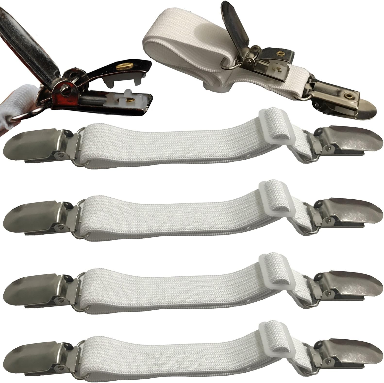 Pack of 4 Bed Sheet Straps Suspenders White Adjustable Mattress Cover Band Grippers Clips Fasteners Suspenders Heavy Duty