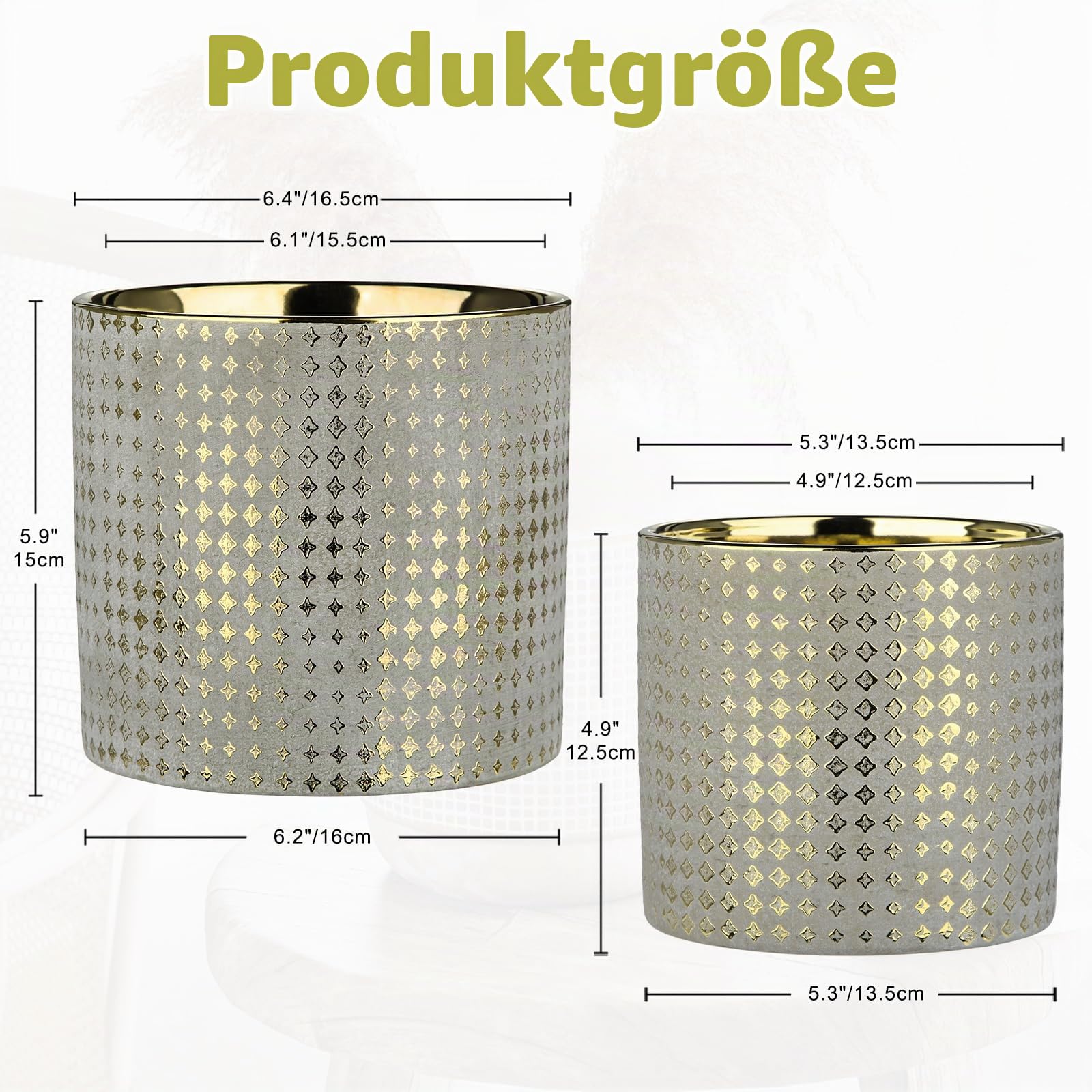 Oairse 2er-Set Blumentöpfe mit Abflussloch Vergoldeter Keramik-Pflanztopf mit Gold Star Textur Perfekt für Moderne Dekoration und Pflanztöpfe, Dekorativen KeramikTöpfen Drinnen und Draußen