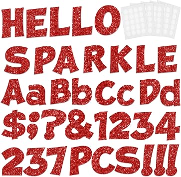 237 Pcs Glitter Bulletin Board Letters, Numbers and Punctuation, Poster Board Letters Alphabet Cut Out Cardboard Letters Accessories for Classroom Display Decorating Supplies 4inch Red