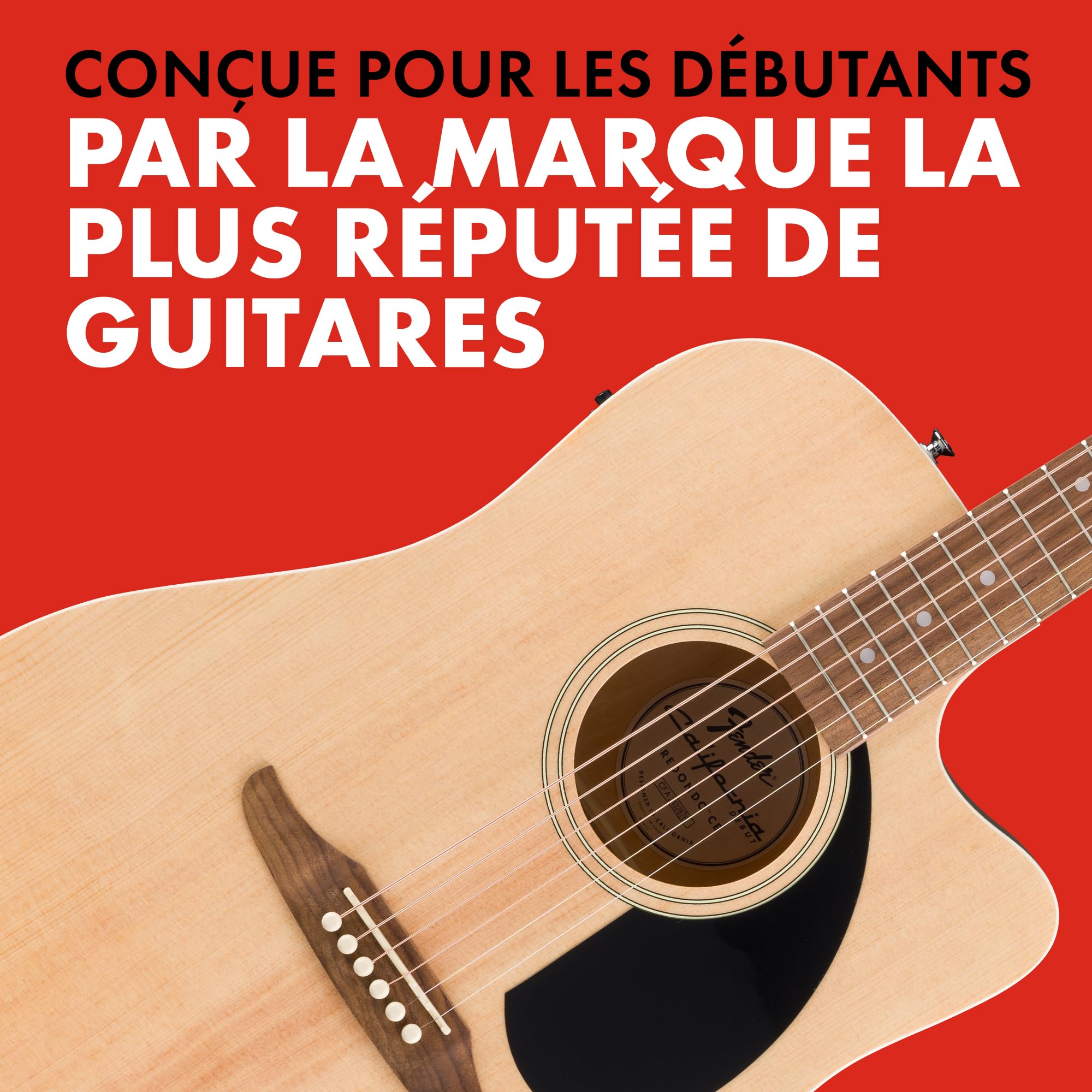 Fender CA Debut Redondo Dreadnought CE Guitare Acoustique Electrique pour Débutants, 2 Ans de Garantie, Inclut un Accordeur Intégré et des Commandes Volume et Tonalité Intégrées, Couleur Naturelle
