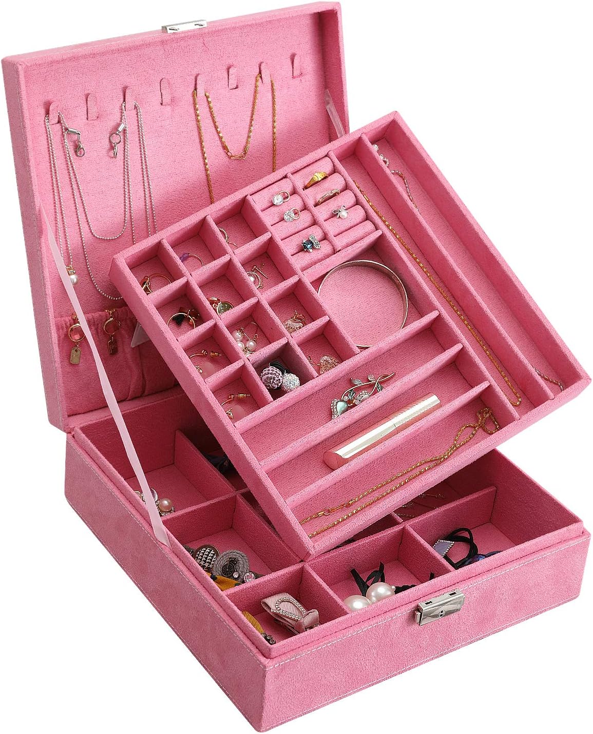 DerBlue Jewelry Case Jewelry Box for Women TwoLayer Lint