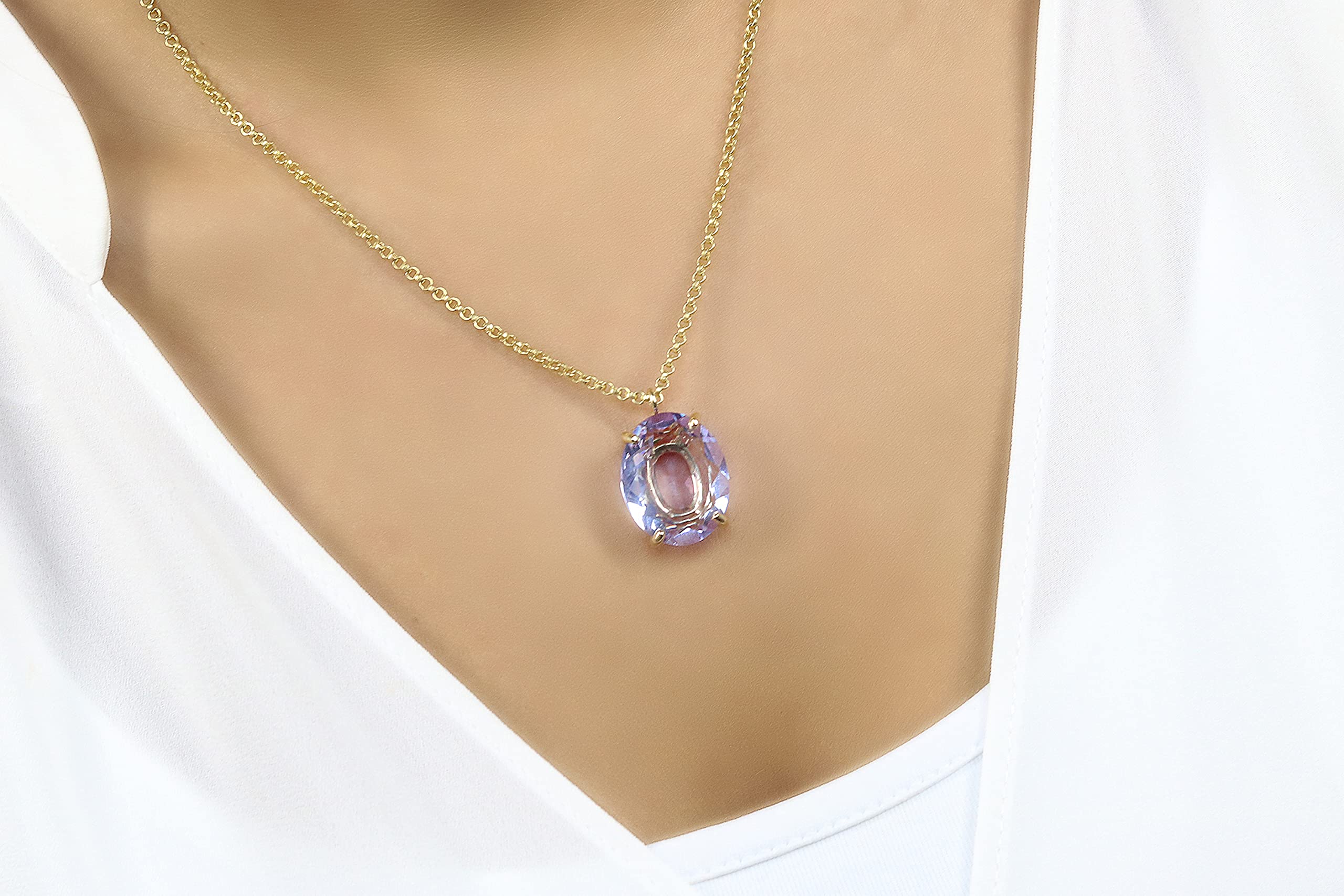 Collana Ovale con Ciondolo di Tanzanite - Classica Collana in Oro con Pietra di Compleanno - Radiosa Collana di Cristallo con la Pietra di Compleanno di Dicembre, Collana Dichiarazione - Fatta a Mano