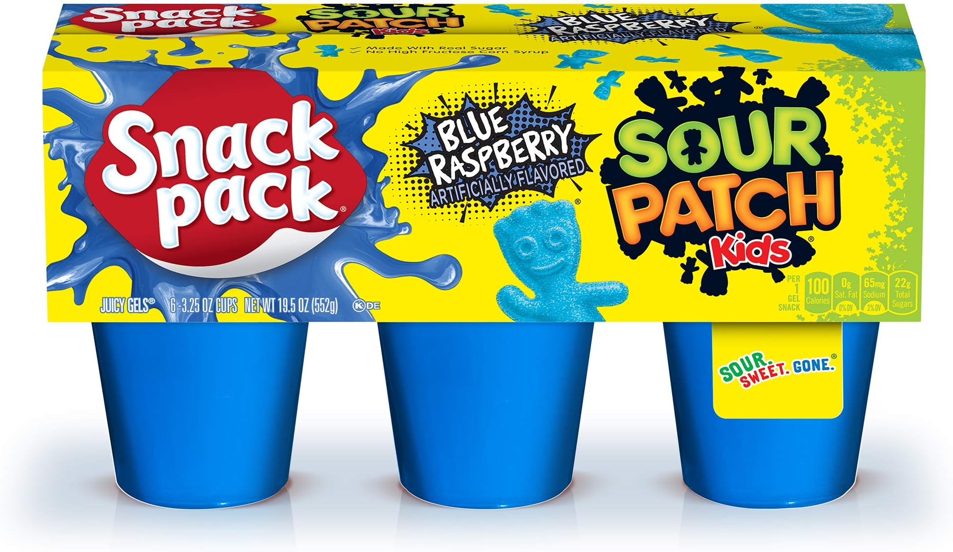 Snack PackSour Patch Kids Juicy Gels, Blue Raspberry, Lunchbox Snack, 3.25 oz 6 ct