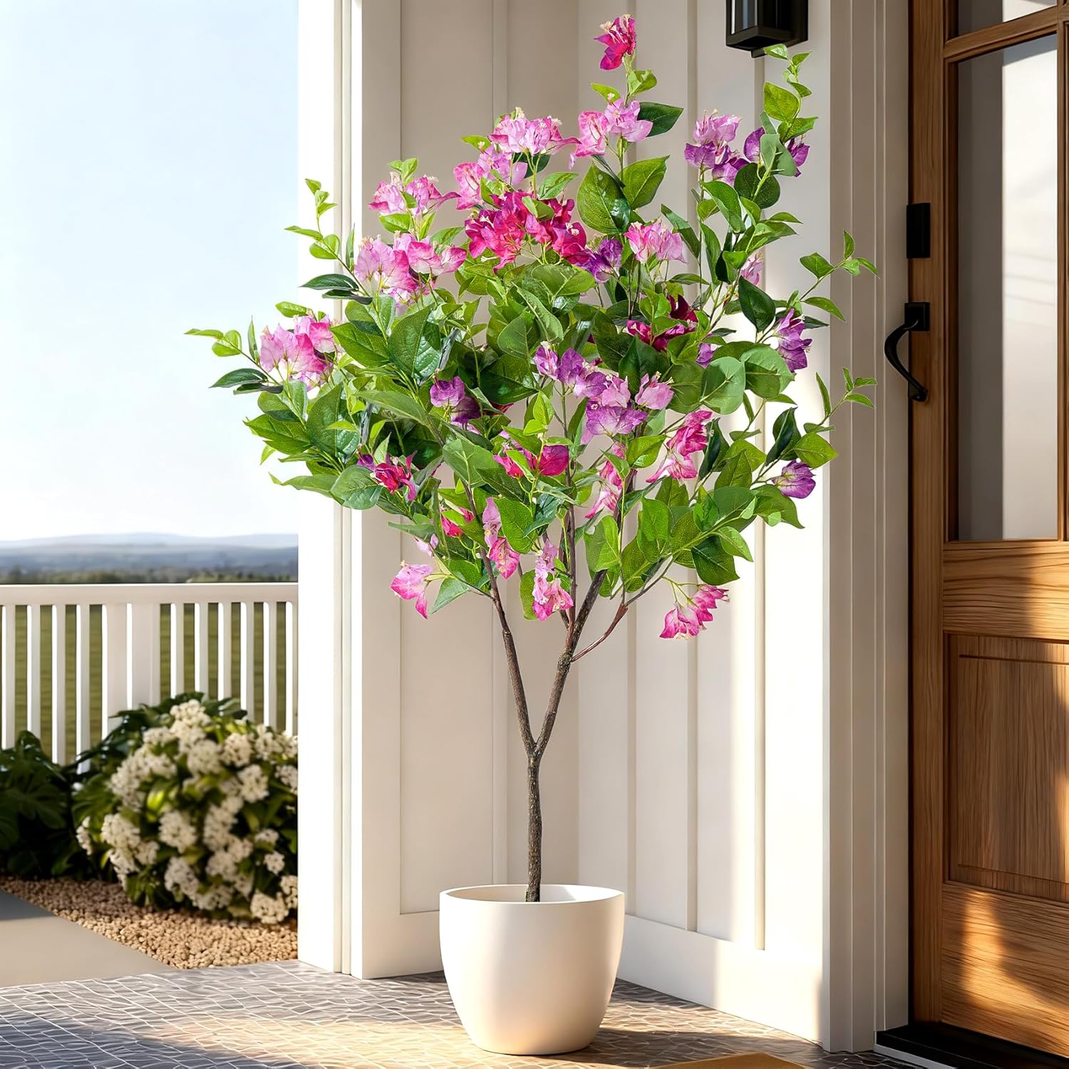 4FT Artificial Bougainvillea Tree Artificial Tree Tall Potted Fake Bougainvillea Trees for Outdoor Indoor Lifelike Potted Faux Plants with Wood Trunk and Flowers Office Wedding Home Decor