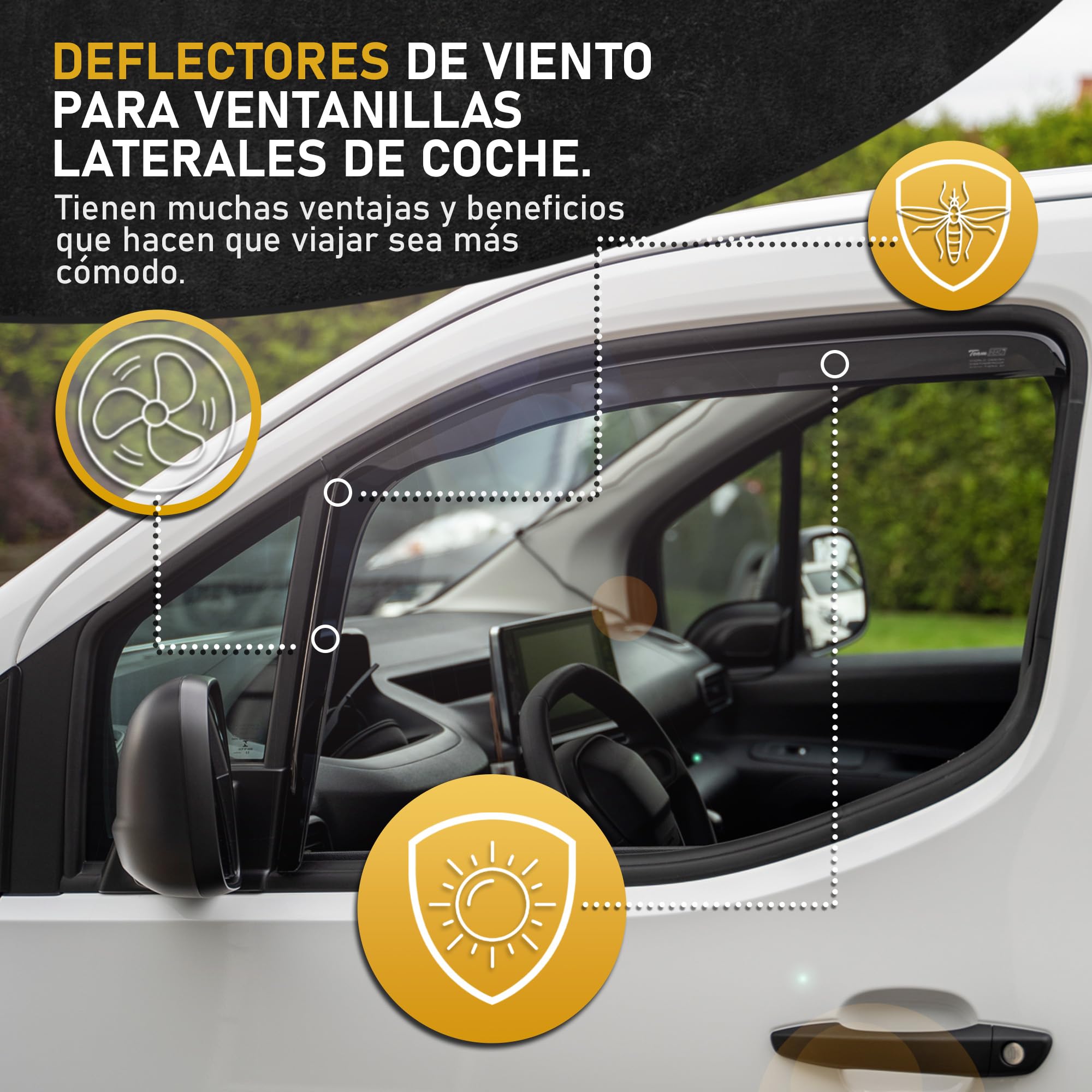HEKO - Compatible con Volkswagen VW T6.1 2019+ Deflectores Para Ventanas Laterales; Delanteros; Dos Piezas; Deflectores de Aire Antilluvia, Oscurecidos, Aerodinámicos; Instalación Rápida y Sencilla
