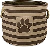 Vista 31 de Bone Dry - Cubo de almacenamiento para mascotas con parche de pata rayado, pequeño redondo, gris, para razas medianas