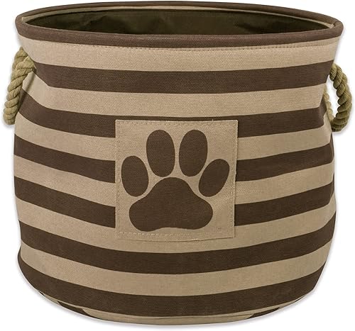 Miniatura 31 de Bone Dry - Cubo de almacenamiento para mascotas con parche de pata rayado, pequeño redondo, gris, para razas medianas