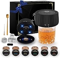HAOYOUBI Electric Whiskey Smoker Kit with LED Lights, Reusable Ice Cubes & 6 Wood Flavors - Safe Cold Smoke for Bourbon, Old Fashioned, Gifts for Men Dad Husband