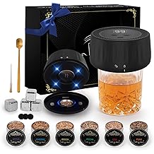 Electric Whiskey Smoker Kit with Led Lights, 4 Reusable Ice Cubes and 6 Flavors Natural Wood Chips, Old Fashioned Bourbon Smoker Kit for Home Bar, Bourbon Whiskey Gifts for Men, Dad, Husband