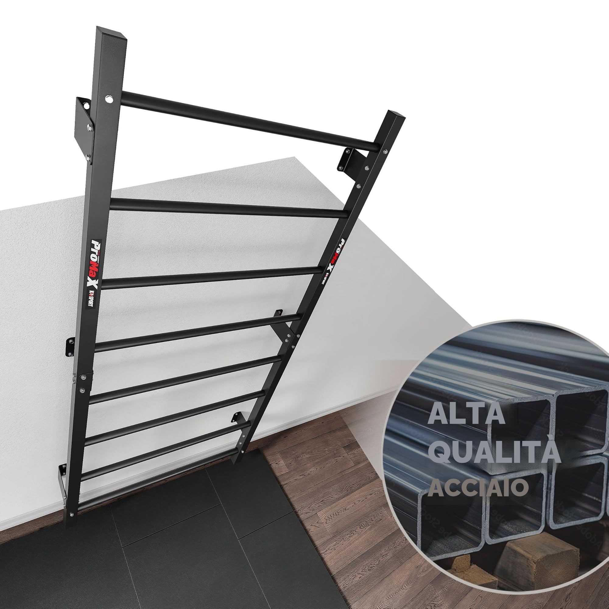 K-Sport: Set da allenamento, parete con Dip Station e barra per trazioni, stazione di potenza con barra pull-up, asta per allenamenti intensi, con e-book (lingua italiana non garantita)