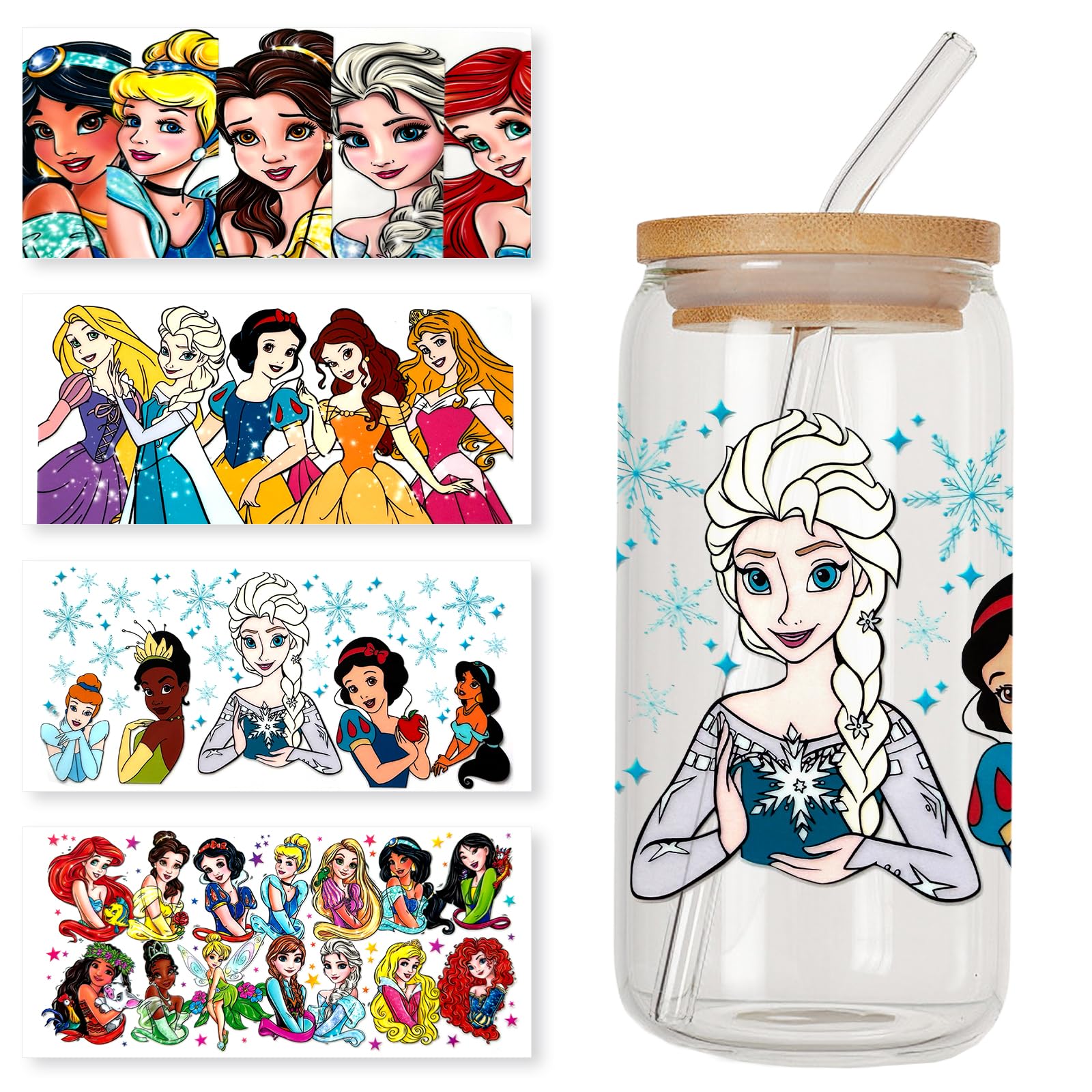 4 Sheets UV DTF Cup Wraps, Waterproof Tumbler Decal Stickers for Glass Cups, Cartoon Design, DIY Heat Transfer Vinyl Stickers for Cups (Yellow)