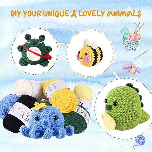 Miniatura 4 de LIHAO Kit de ganchillo de ganchillo, kit de tejido de animales de ganchillo para adultos y niños con paquete completo de material de iniciación,