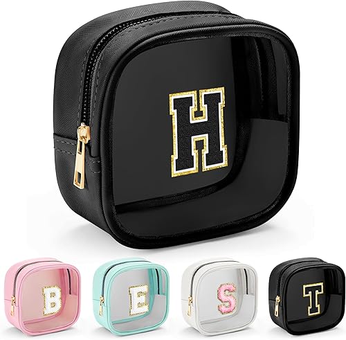 Miniatura 8 de YOOLIFE - Bolso transparente con iniciales para artículos de aseo personal para mujer, bolso de maquillaje y cosméticos impermeable, regalos de San