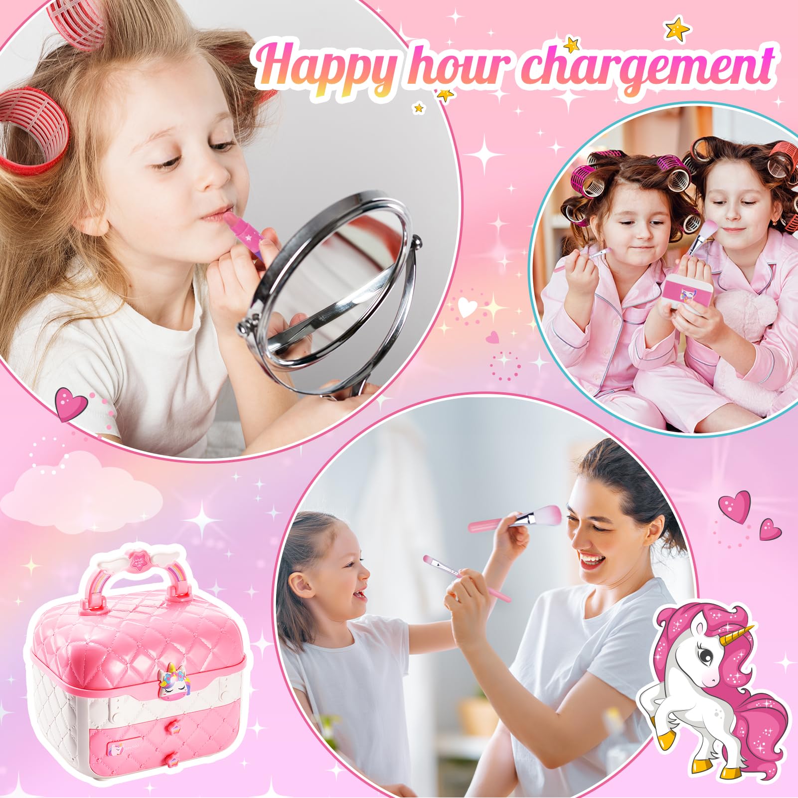 Hapikids Kinderschminke Geschenke Mädchen 3-10 Jahre,Schminke Kinder Spielzeug ab 3 -8 Jahre Kinderschminke Set Geburtstagsgeschenk für Mädchen Schminkkoffer Geschenke