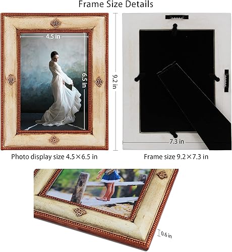 Miniatura 7 de YUYIN HUANRAO Portarretratos de madera de 5 x 7 pulgadas, juego de 2 marcos de fotos antiguos oscuros vintage rectangulares ovalados