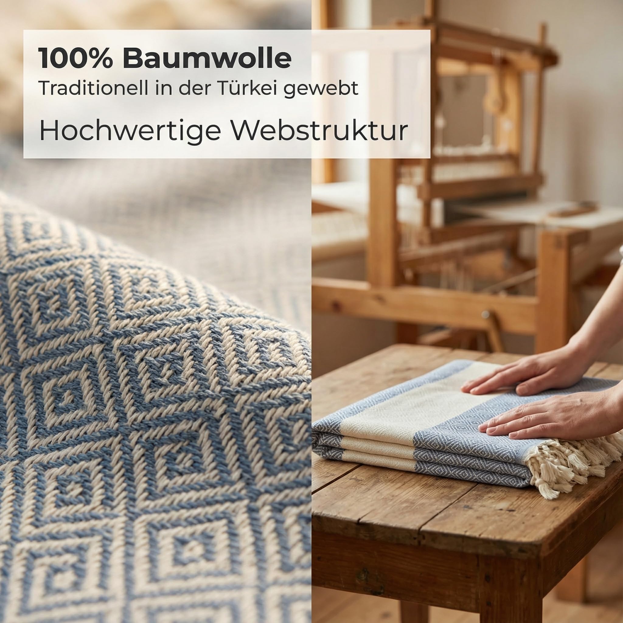 2X Hamamtuch 180x100 cm aus 100% Baumwolle – Saunatuch/Saunahandtuch & Strandtuch – Leicht, saugstark & schnelltrocknend – Peshtemal (Jeansblau und Fliederlila)