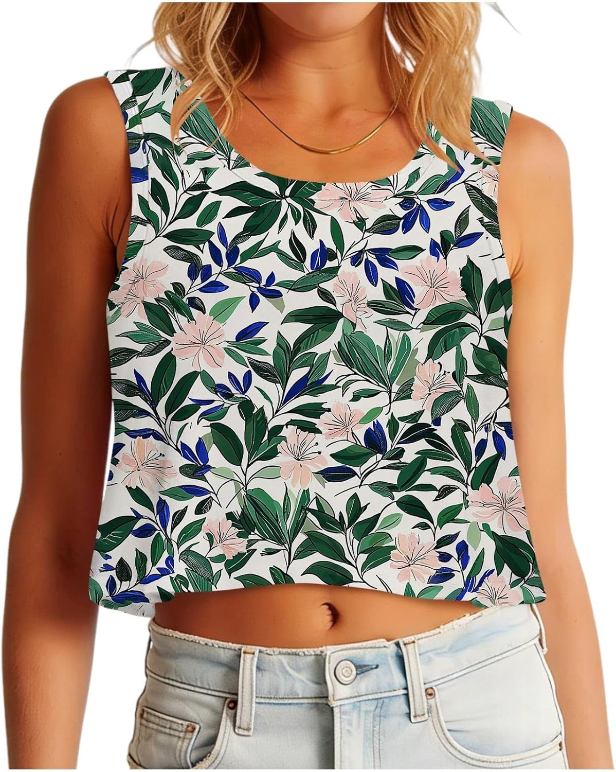 Women's 4th of July Tank Top Casual Sleeveless Shirts Floral Summer Patriotic Crop Blouses Elegant Flag Print Tanks