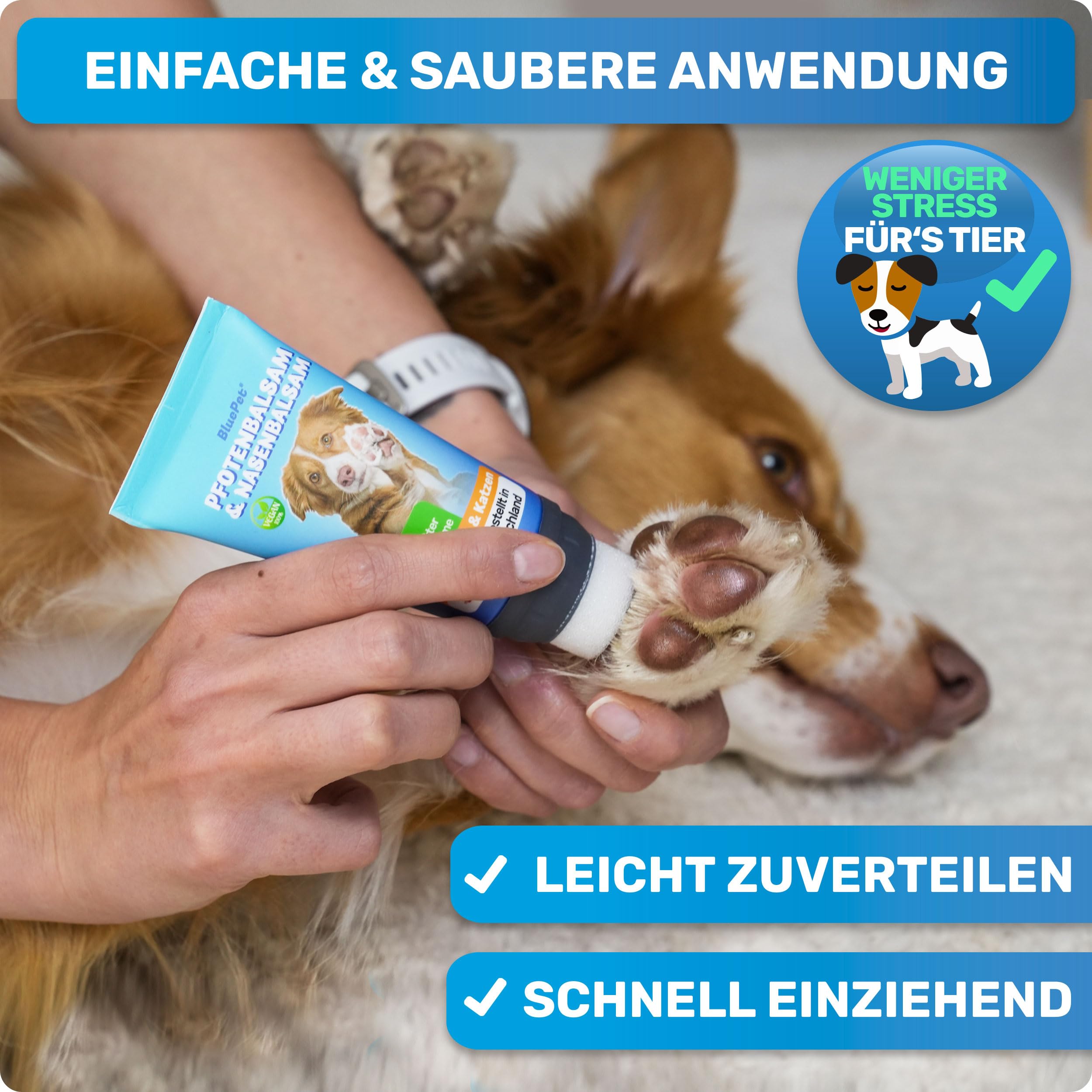 BluePet Baume Coussinet Chien, Creme Coussinet pour Pattes de Chien & Chat, Baume Pattes & Truffes Chiens, Protection Neige & Chaleur, Cicatrisante & Antiseptique, pour Pattes & Truffe sèche, gercée
