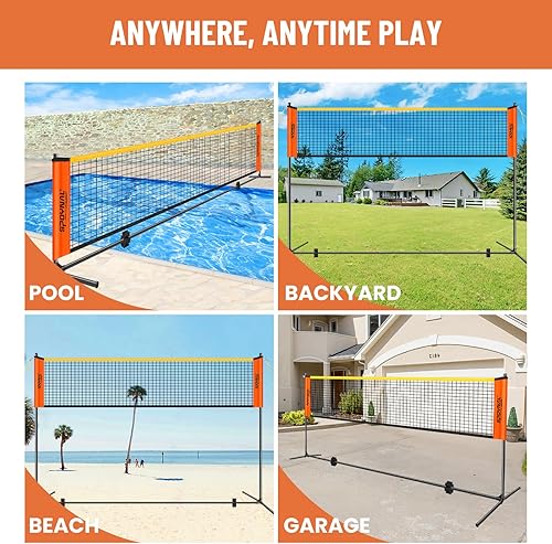 Miniatura 9 de Juego de red de voleibol de bádminton de altura ajustable 3 en 1, juego de red de bádminton portátil para patios traseros con raqueta de bádminton y