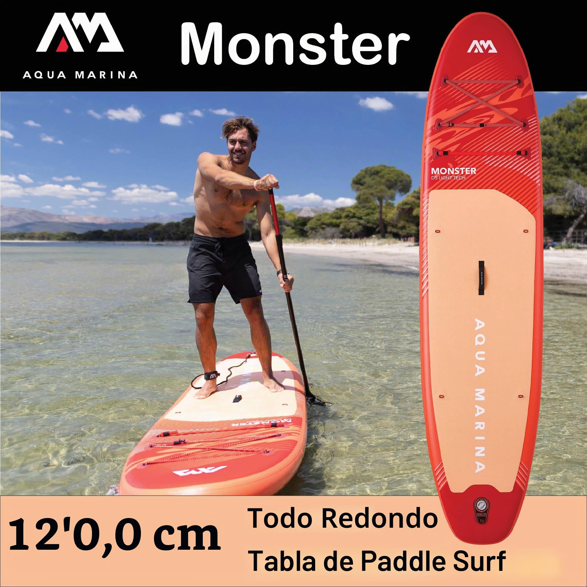 Aqua Marina Monster - Paquete de Tabla de Remo Inflable de 12 pies 0 Pulgadas