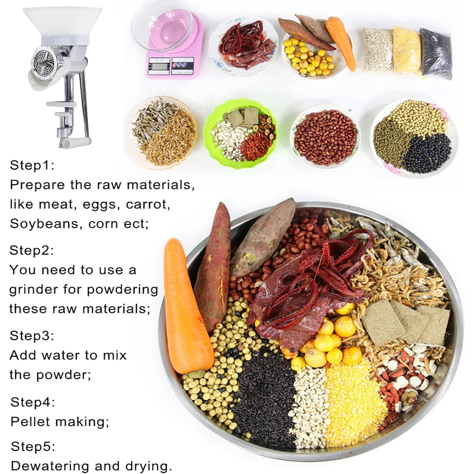 Manual Pet Food Pellet Machine, Pet Dog Cat Feed Maker with 1.5/2/2.3/2.5/3/3.5/4/5/6/7/8/9/10mm Molds Optional, for Animals Feed Processing