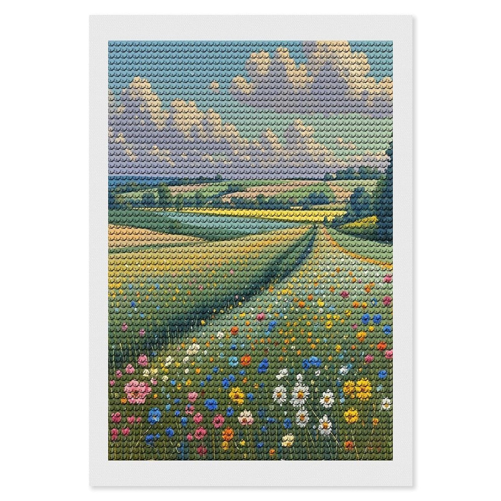 FekiLoot Wildflower Field Paint by Numbers Kit for Adults Beginner DIY Diamond Dots Paintings Round Full Drill Diamond Art Kits Picture Diamond Art Painting Kits for Home Decor 8"x12"