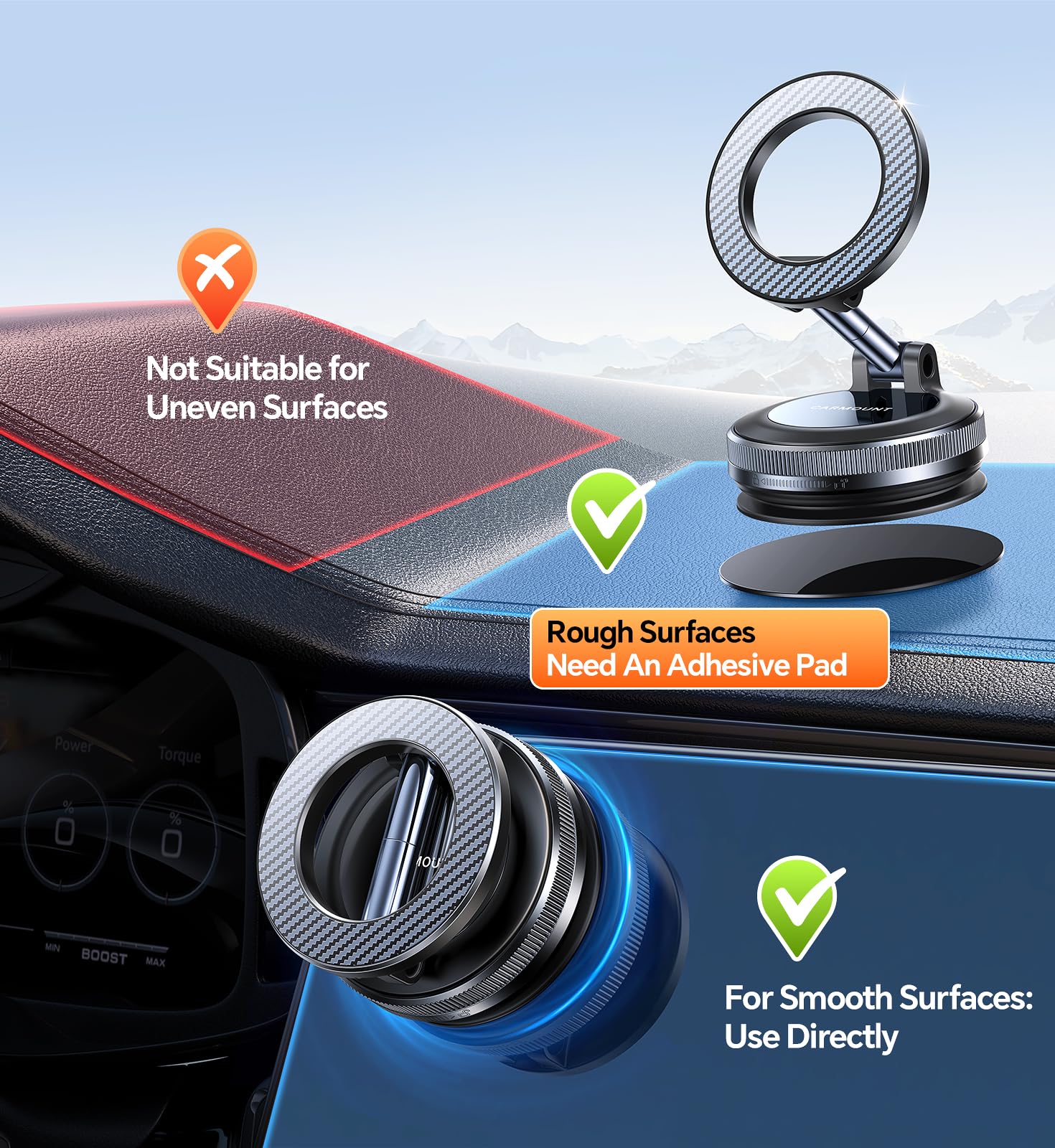 Coolpow Newest Vacuum Magnetic Phone Holder for Car Phone Holder Mount Movable Vacuum Suction carmount 2 0 Magsafe — view 7