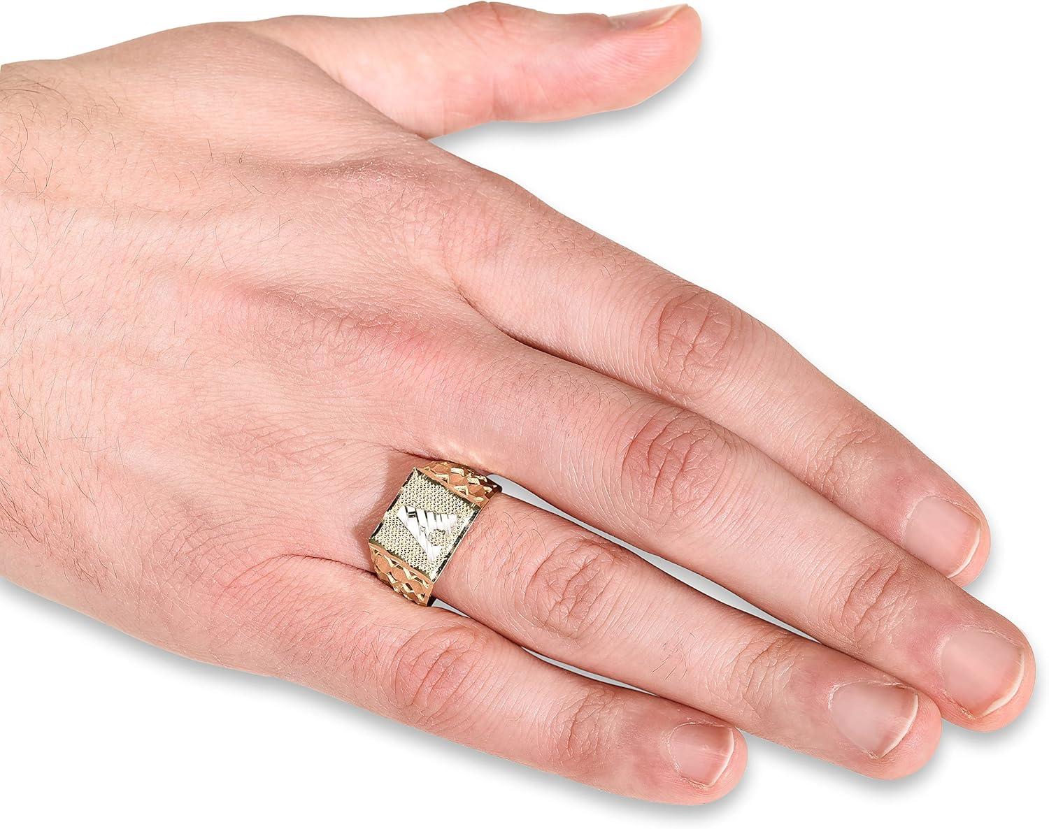 Floreo Men’s 10k Yellow Gold Square Two Tone Initial Ring A-Z, Sizes 6-11