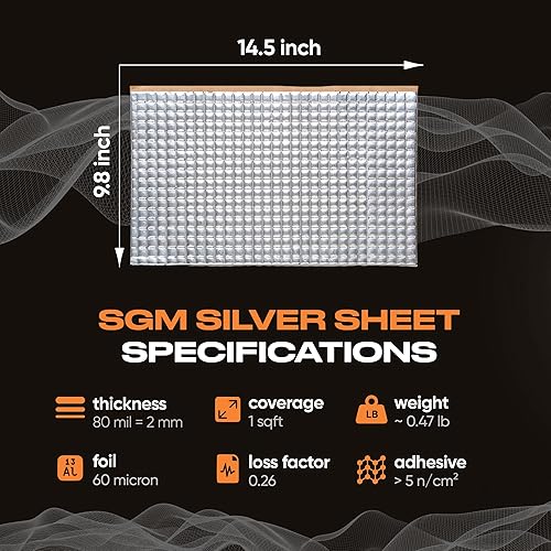 Miniatura 2 de SGM Silver ar - Alfombrilla de amortiguación de sonido de 80 mil (0.079 in), 10 pies cuadrados (9.9 ft), amortiguador de sonido automotriz, material