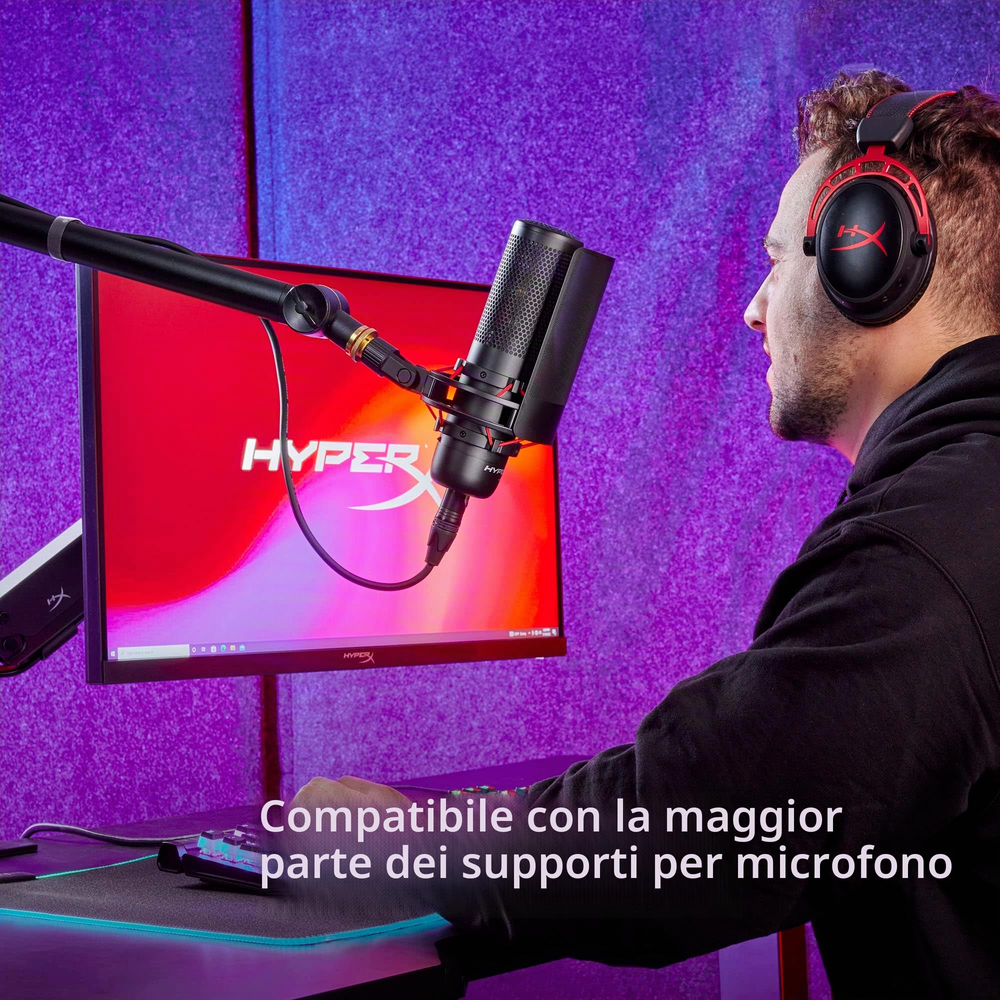 HyperX ProCast, Microfono XLR da Gaming, USB a condensatore, Anti-Vibrazione, FiltroPop, Illuminazione RGB, Tap-To-Mute, Streaming, Discord, Twitch, Discord, Youtube, per PC, PS5, PS4, Mac, Bianco