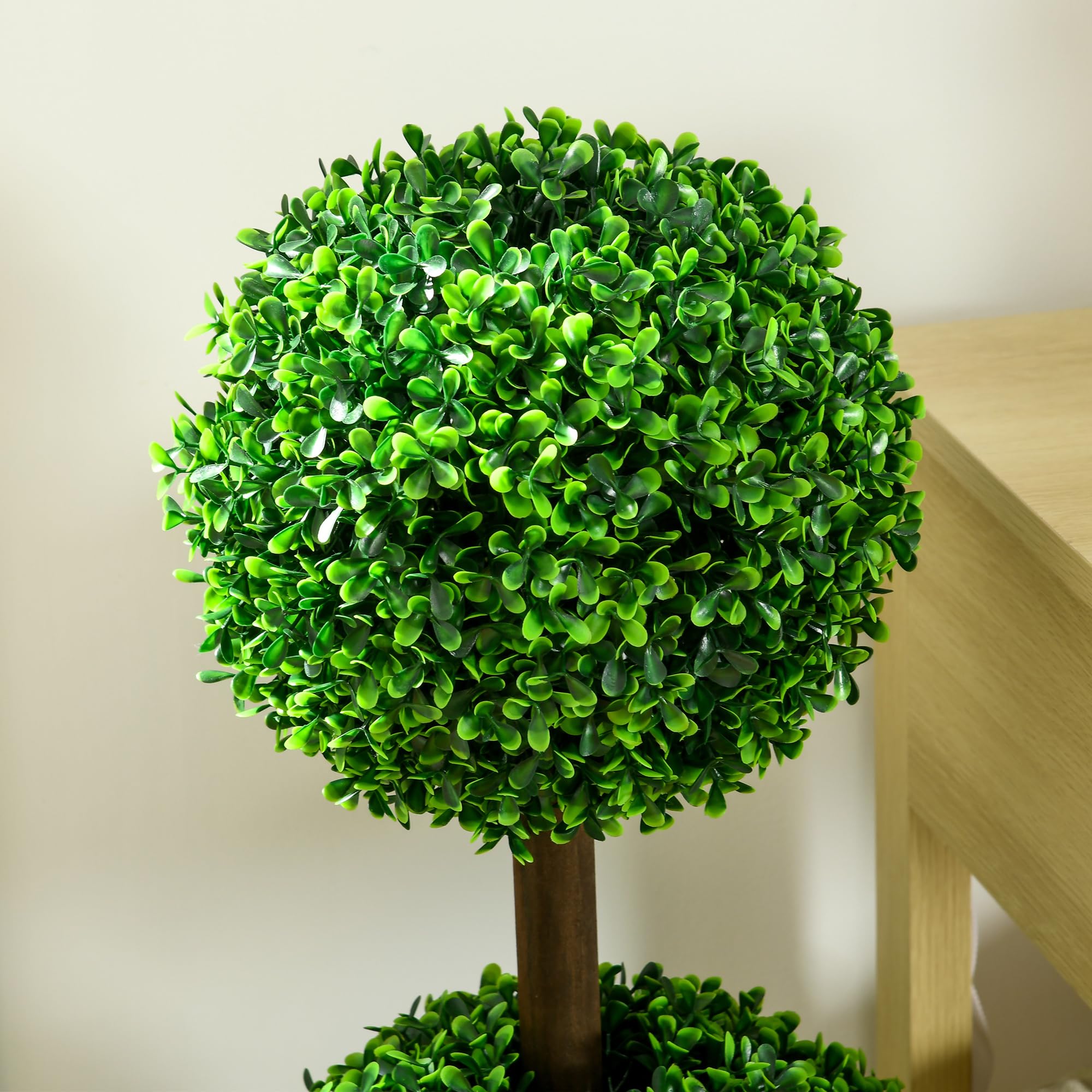 HOMCOM Lot de 2 Arbres Buis Artificiel Double Boules avec Tronc et Pot - Hauteur 90 cm Vert